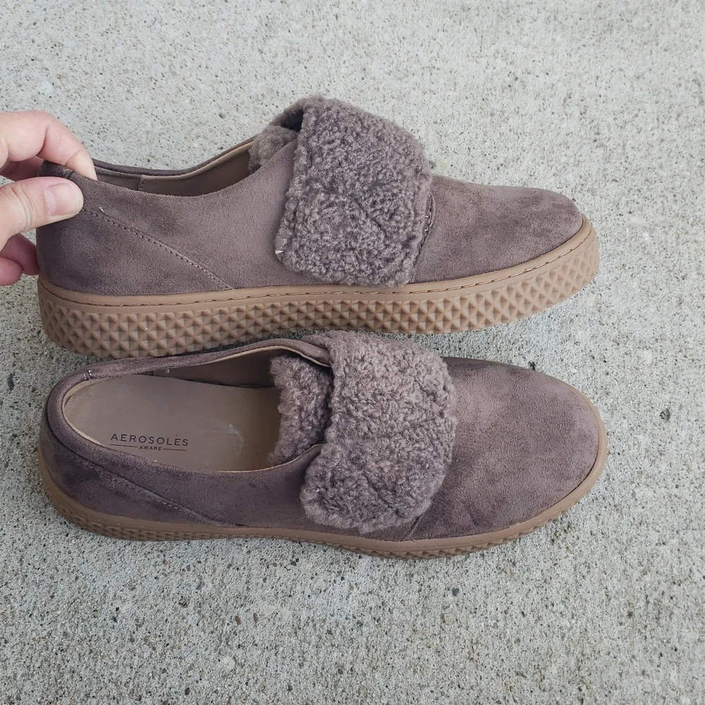 Aerosoles Wave Ebbie Sherpa Low Top Ankle Boots Sneaker Medium Taupe Size 7.5